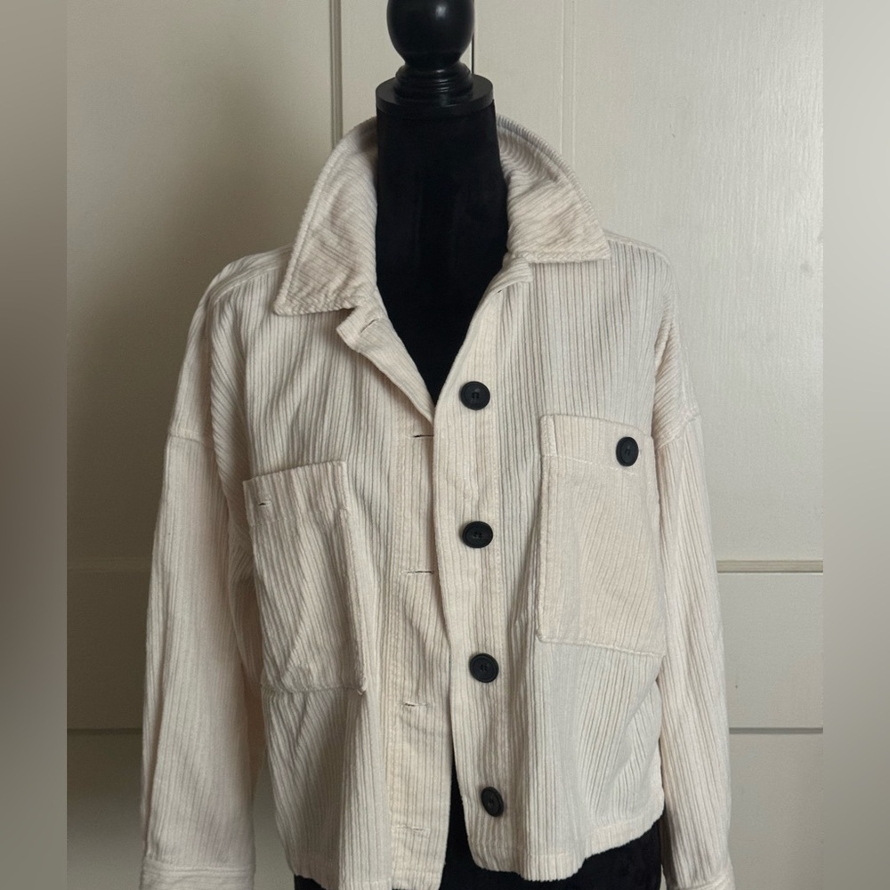 Ladies Zara Corduroy Jean Jacket Cream S  Lightweight Summer Cover Up